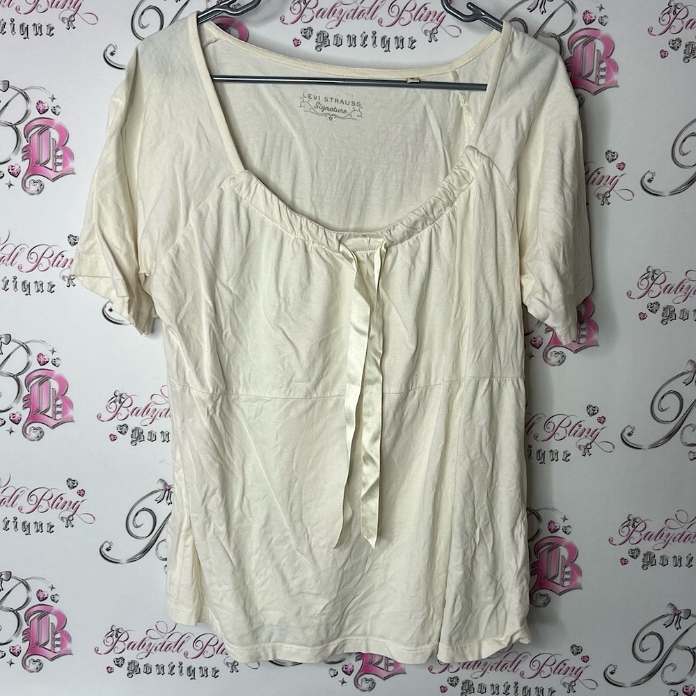 Levi's top ribbon 🎀 tie up milkmaid style white cream Ivory Women's Blouse